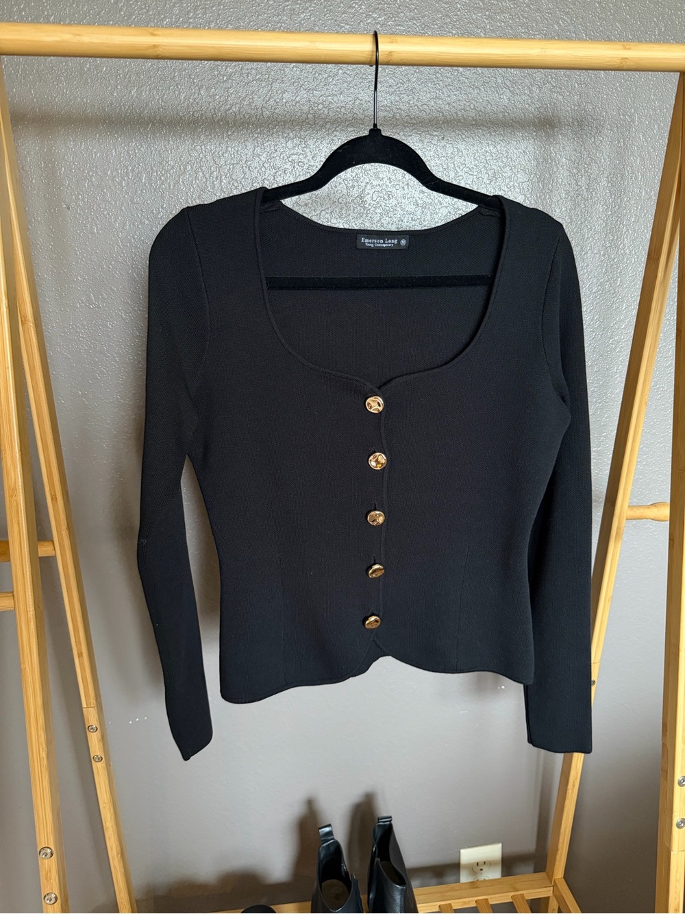 Emerson Lang Black Long-Sleeve Button Front Top